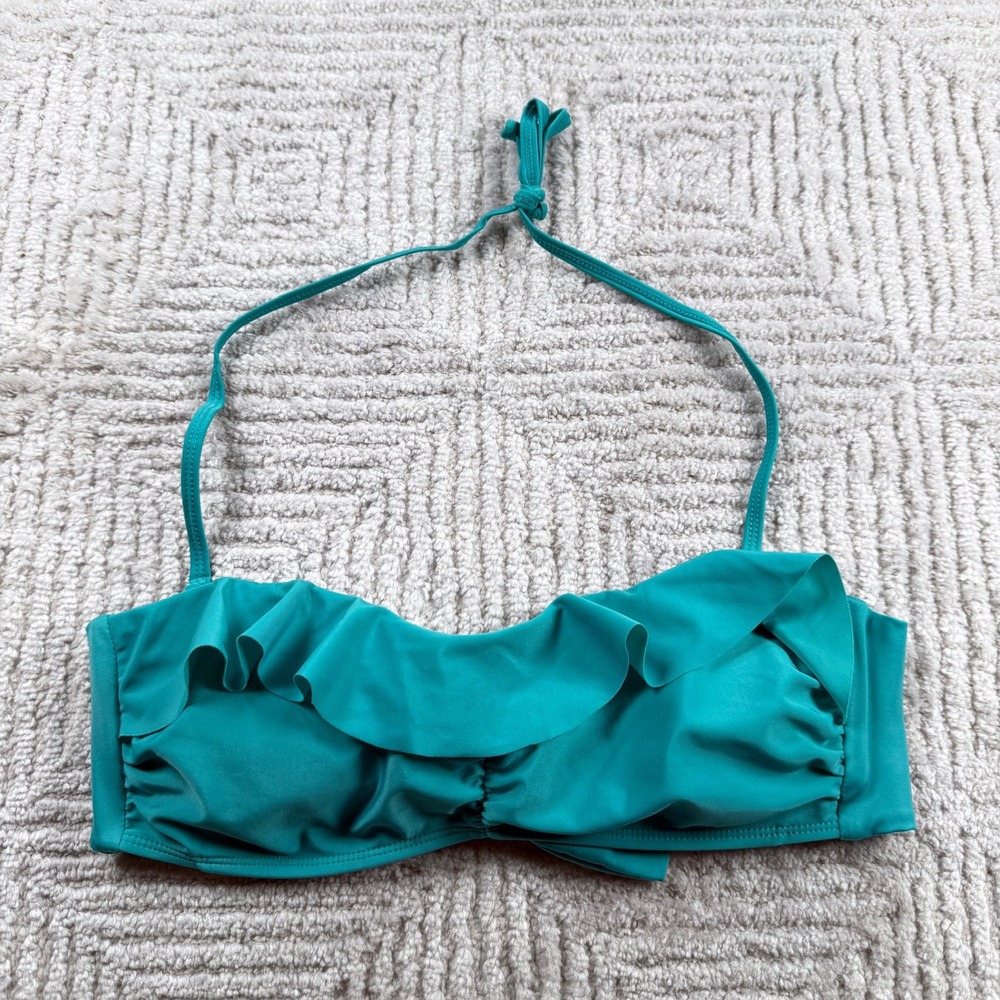 Plunge Bikini Top Women's Medium Teal Ruffle Bandeau Halter Beach Pool Swim Boho